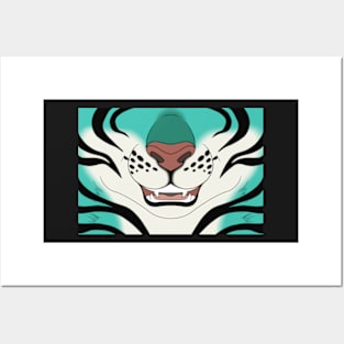 Teal Tiger Face Posters and Art